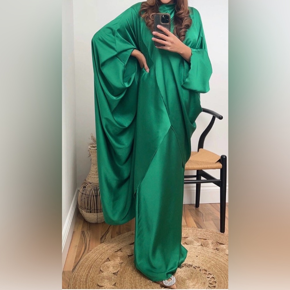 Emerald Green Satin Draped Evening Dress